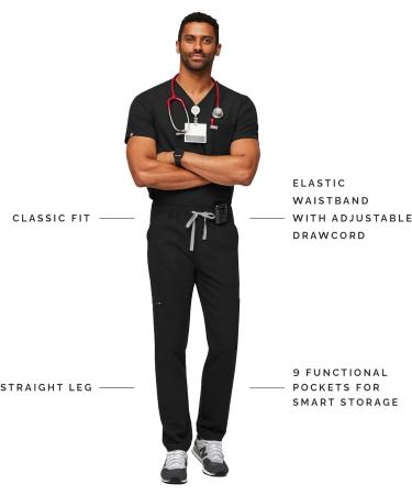 FIGS Cairo Cargo Scrub Pants for Men - Classic Straight Leg Fit - 9 Pockets - 4-Way Stretch - Anti-Wrinkle - Black - Regular Large - Buy Online on GoSupps.com
