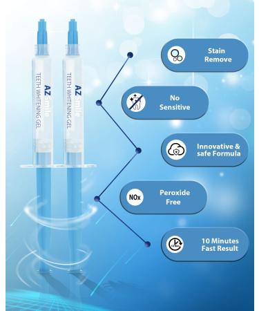 AZ Smile Teeth Whitening Gel Refill - 6 No-Sensitive Syringes, Peroxide-Free Whitener for Fast 10-Minute Results with LED Light - Buy Online on GoSupps.com