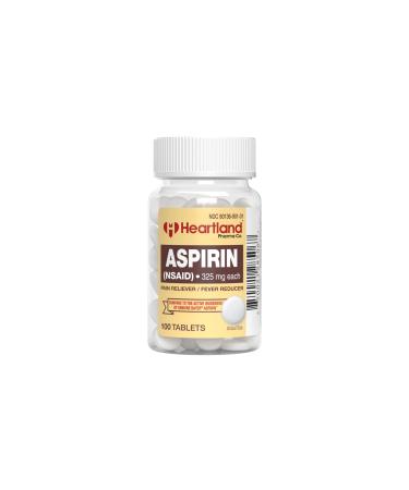 Heartland Pharma Aspirin 325mg Uncoated NSAID with Child Resistant Safety Cap - Made in USA - (100 Count) Uncoated 100 Count (Pack of 1)