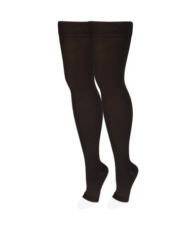 NuVein Medical Compression Stockings, 20-30 mmHg Support, Women & Men Thigh Length Hose, Open Toe, Black, Medium Black Medium (1 Pair)