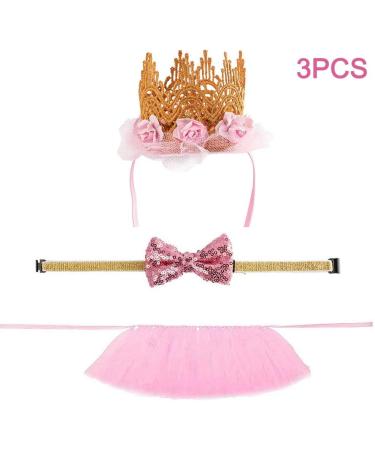 Fashion Party Supplies Tutu Skirt Pink Gift for Small Dogs Cat Pet Birthday Party Dress Crown Hat Collar Cat Dog Birthday Set (Pink) - Buy Online on GoSupps.com