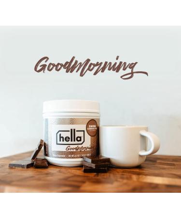 Hella Goodmorning Protein & Collagen Powder - Swiss Chocolate - Vitamins Minerals & 80mg Organic Caffeine for Focus & Energy - 20 Servings - Buy Online on GoSupps.com