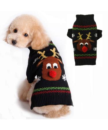 Petcare dog sweater Christmas dog turtleneck sweater Christmas pattern knitwear warm pet sweater for dog puppies party Puppy gift for dog black moose XL