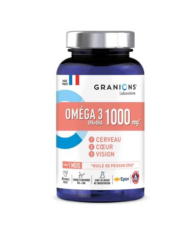 Omega 3 1000 mg GRANIONS | Wild Fish Oil EPAX - High Concentration Omega 3 DHA EPA + Vitamin E - Omega3 Dietary Supplement - Omega-3 Non-GMO Friend of the Sea Certified - 60 Capsules