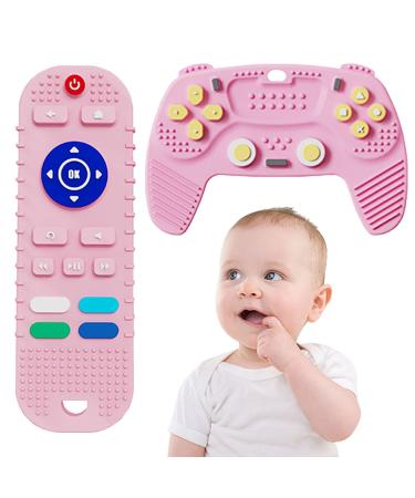 2PCS Silicone Baby Teething Toys Remote Control  Remote Control & Game Controller Silicone Teething Toy for Babies 6-12 Months (Pink)