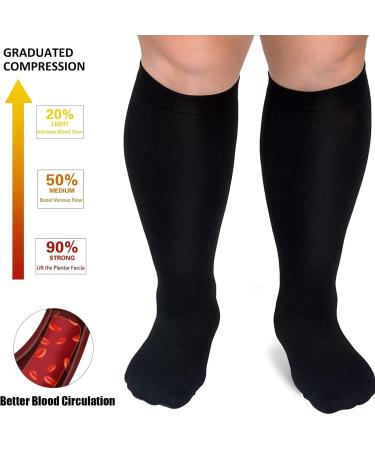 3 Pairs Plus Size Compression Socks (20-30 mmHg) for Women & Men Wide Calf Extra Large Knee High Stockings for Nurses Seniors 3X-Large Black - Buy Online on GoSupps.com