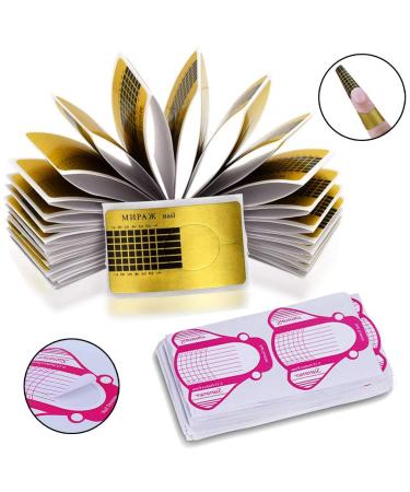 Nail templates (600 pieces) intvn modeling template self-adhesive for gel nails & nail extension golden and pink stencils artificial fingernail modeling