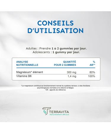Magnesium Gummies | Ultra Concentrates: 150 mg Magnesium Element by Gummy | Sleep - Stress - Fatigue | Up to 2 Months of Cure | 60 Gummies with Vitamin B6 | Made in France Terravita - Buy Online on GoSupps.com