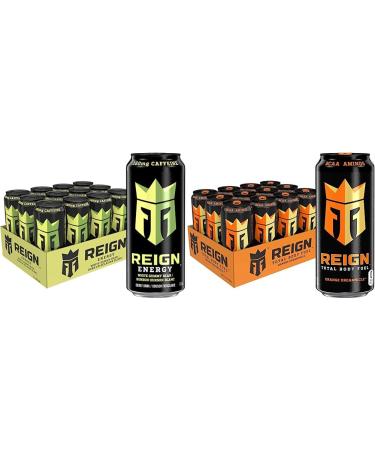 Reign White Gummy Bear Cans 473 mL 12 Pack & Body Fuel fitness & Performance Drink Orange Dreamsicle 12 Count Gummy Bear+ Fuel fitness & Performance Drink