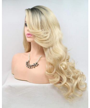 Blonde Ombre Lace Front Wig with Dark Roots - Long 66cm Corrugated Synthetic Hair | 180% Density for Cosplay Festivals Weddings | Ideal for Women & Girls - Buy Online on GoSupps.com