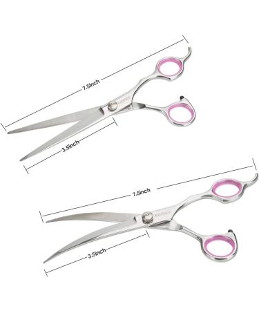 GEMEK Pet Grooming Scissors Set - Professional Stainless Steel Trimmer Kit for Cats and Dogs - 7.5 inch Straight, Thinning, and Curved Scissors with Grooming Combs - Buy Online on GoSupps.com