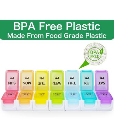 7-Day Pill Box with Multi-Language Labels | Portable AM PM Pill Organizer | Transparent Rainbow Lids - Perfect for Travel | 8 cm | International Shipping Available - Buy Online on GoSupps.com