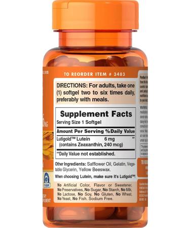 Lutein 6mg with Zeaxanthin for Eye Health 200ct by Puritan's Pride - Buy Online on GoSupps.com