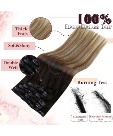 Easyouth Balayage Clip in Hair Extensions - Black to Brown and Blonde Ombre - 18 Inch 70g - 5Pcs Double Weft Real Hair Clip Ins - Buy Online on GoSupps.com