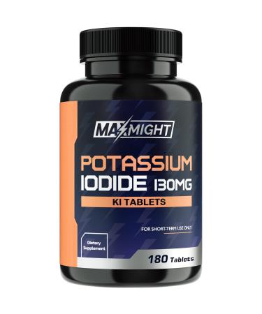 MaxMight Potassium Iodide 130 mg Non-GMO Dietary Supplement 180 Tablets Up to 6 Month Supply Potassium Iodide Pills YODO Naciente Made in The USA