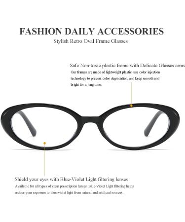 Buy Gleyemor Retro Oval Blue Light Glasses for Men & Women - Vintage 90s Computer Glasses Black 53mm | Protect Your Eyes from Digital Strain - Buy Online on GoSupps.com