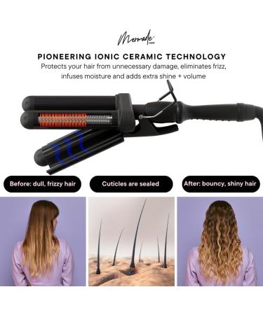 Mermade Hair PRO 32mm Black Triple Barrel Deep Waver - Salon Quality Curling Iron for Mermaid Loose Beach Curls & Waves - Buy Online on GoSupps.com