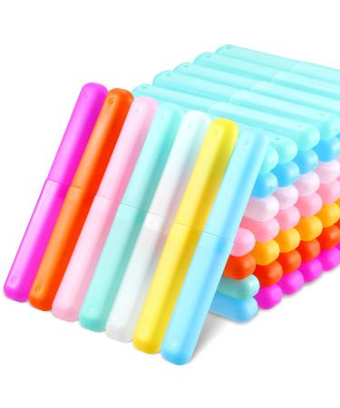 60 Pieces Plastic Toothbrush Holders Portable Travel Toothbrush Case Cover Protector Assorted Color Toothbrush Case Holders for Indoor Outdoor Travel Trip Home Camping School 7 Colors
