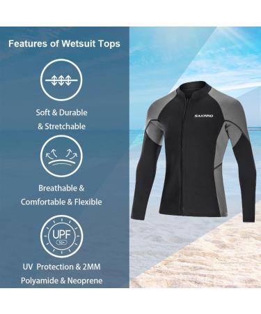 Neoprene Wetsuit Top Jacket 2MM Long Sleeve for Men and Women | Front Zip Windproof Diving Shirt | Ideal for Surfing, Snorkeling, and Water Sports - Buy Online on GoSupps.com
