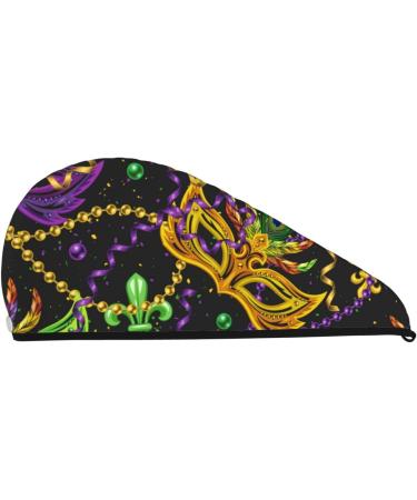 Microfiber Hair Drying Cap - Quick Dry Towel for Curly Long & Thick Hair | Mardi Gras Absorbent Hair Wrap with Button - Buy Online on GoSupps.com