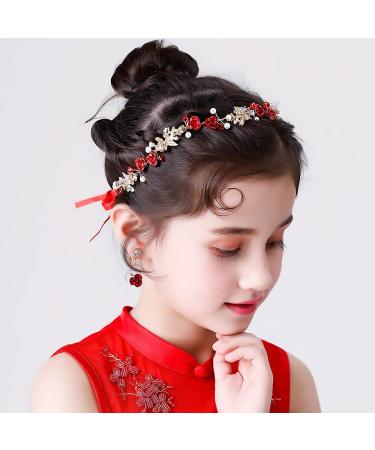 Drokit Red Crystal Flower Tiara Headpiece for Wedding - Elegant Bridal Forehead Accessory - Buy Online on GoSupps.com