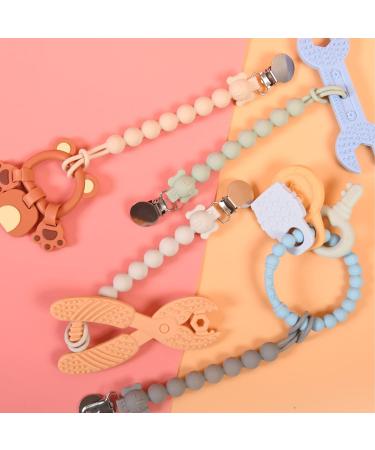 Baby Silicone Pacifier Clip Holder 4 Pack - Soft & Durable - Suitable for All Pacifiers - Teething Toys - White Grey Green Off-White - Buy Online on GoSupps.com