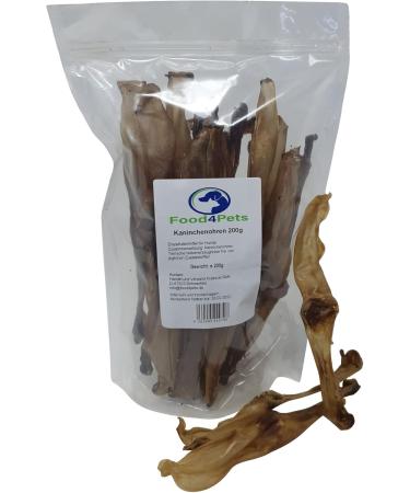 Food4Pets Rabbit Ears Dog Treats 200g - Chewable Dog Treats in Resealable Bag | Natural & Healthy Pet Snacks for Dogs - Fast International Shipping - Buy Online on GoSupps.com