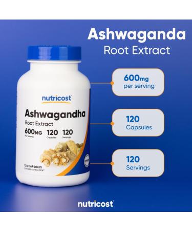 Nutricost Ashwagandha Herbal Supplement 600mg 120 Capsules - Vegetarian Non-GMO Gluten Free Ashwagandha Root (Pack of 2) - Buy Online on GoSupps.com