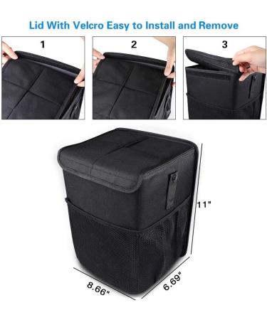 PowerTiger Car Rubbish Bin with Lid - 10L Capacity - Black Auto Trash Bag with 3 Mesh Pockets - Buy Online on GoSupps.com