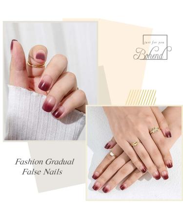 Bohend Short False Nails - Oval Chic Shiny Gradient Full Cover - 24pcs Nail Enhancements for Women & Girls - Buy Online on GoSupps.com