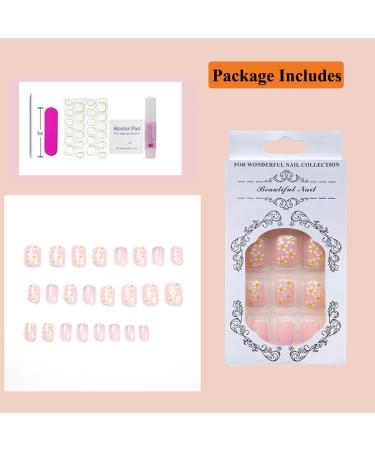 Purple Flower Short French False Nails - 24 PCS Acrylic Full Cover Tips for Women and Girls - Buy Online on GoSupps.com