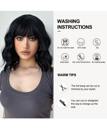 OUFEI Black Curly Wig with Bangs - 13 Inches | Heat Resistant Synthetic Hair for Women - Perfect for Daily Wear, Parties, and Cosplay - Buy Online on GoSupps.com