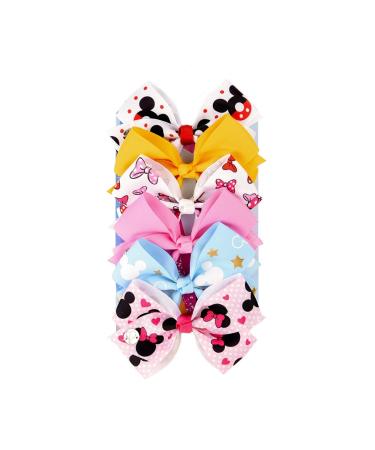6pc 5 Large Hair Bows for Girls with Heart Emblem (D)