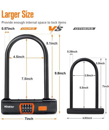 Ndile Bicycle Lock - High-Security Iron Lock with 4-Digit Code | 14.6mm Thick | 5ft Steel Cable for Bike Scooter Motorcycle & eBike - Buy Online on GoSupps.com