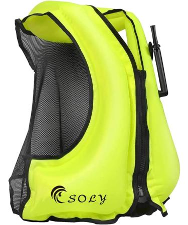 SOLY Inflatable Snorkel Vest Adult  Snorkel Life Vest Adjustable Snorkeling Gear for Adults Water Sports Safety Neon Green 51X61CM - Buy Online on GoSupps.com