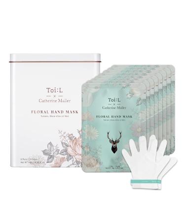 Toi:L x Catherine Muller Floral Hand Mask Glove (1Tin/8Pairs), Moisturizing Glove for dry hands, Premium Hand spa Treatment, Moisturizing, Whitening, and Repairing for Rough & Damaged hands