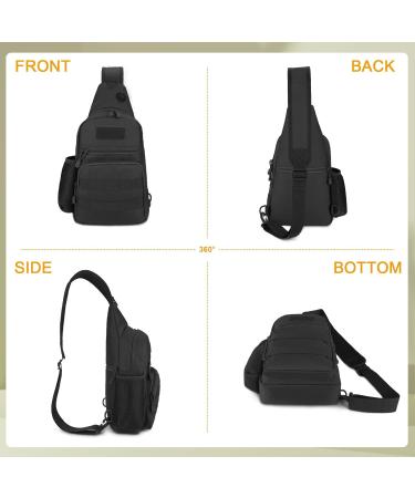 Huntvp Tactical Breast Pocket Military Shoulder Bag | Molle Army Crossbody Sling Pack for Travel Hiking & Camping - Type 5 Black - Buy Online on GoSupps.com
