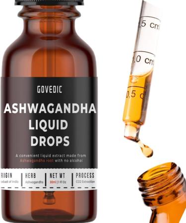 govedic Ashwagandha Liquid Drops Concentrated 1 Fl Oz 30ml | 60 Servings of 500mg Organic Root Tincture Extract Supplement | Stress Relief Energy & Immunity Mental Focus Fast Absorption - Buy Online on GoSupps.com