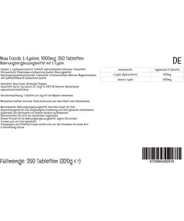 Now Foods Double Strength L-Lysine 1000mg - 250 Vegan Tablets | High Dose Amino Acid | Lab-Tested | Vegetarian, Gluten Free, SOYA Free, GMO Free - Buy Online on GoSupps.com