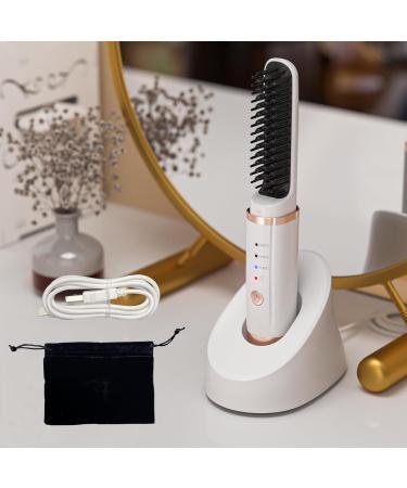Cordless Hair Straightener Brush | Portable Mini Electric Comb for Men & Women | Ionic Thermal Wireless Hot Brush (White) - Shop Now - Buy Online on GoSupps.com