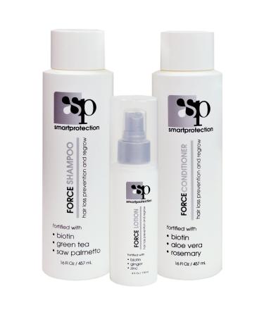 FORCE -Hair Loss Prevention and Regrow Treatment Kit- INCLUDES: 16oz Force Shampoo  16oz Force Conditioner  4oz Force Lotion by Smart Protection