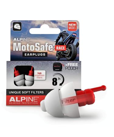 Alpine MotoSafe Race Reusable Motorcycle Ear Plugs for Wind Noise Reduction - Ultra Soft Comfort Filter Hearing Protection for Motorbike Touring & Racing - Hypoallergenic Riding Earplugs, 1 Pair