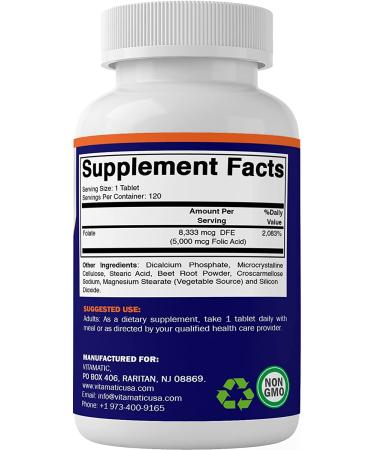 2 Pack Vitamatic Folic Acid 5mg (5000 mcg) - 240 Vegetarian Tablets - Buy Online on GoSupps.com