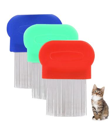 3 pieces of lice comb Nissenkamm scales comb nissen ridge for cats dog to pet for long hair for removing lice and dandruff for all hair types (green red blue)