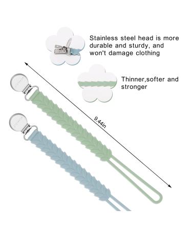 MISSLILI Baby Silicone Pacifier Clip Holder 2 Pack - Thin, Soft, and Strong Binky Clips for Boy and Girl - Barley Ether & Sage - Buy Online on GoSupps.com