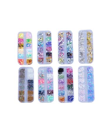 FRCOLOR 8 Boxes Nail Crystals Manicure Kit Nail Accessories Nail Art Sequins Nail Design Kit Nail Sequins Nail Rhinestone Pixie Sticks Nails Rhinestones 3D Nail Art Stickers Material Rivet