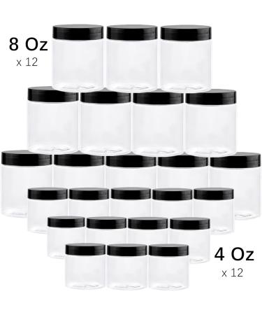 24 Pack BPA Free Plastic Containers with Lids and Labels - 8 oz & 4 oz Sizes for Body Butter, Lotions, Cosmetics - Buy Online on GoSupps.com