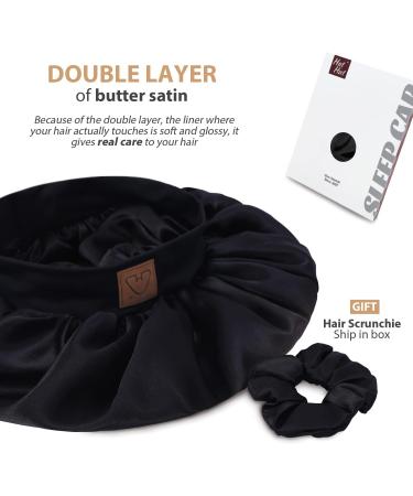 Satin Silk Hair Bonnet for Women - Adjustable Sleep Cap for Curly Hair | XS-XL Black - Buy Online on GoSupps.com