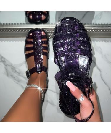 Lemonade Glitter Lightweight Buckle-Close Jelly Shoes 4 UK Purple - Buy Online on GoSupps.com