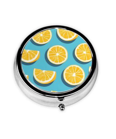 Lemon Wedgesround Pill Box 3 Compartment Round Pill Box Organizer &Portable Travel Pill Box for Traveling.